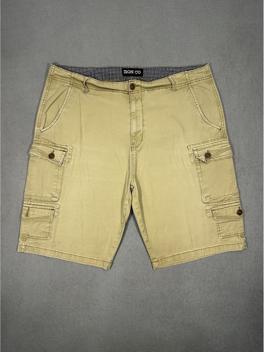Iron Co Mens Cargo Casual Shorts Size 40 Khaki Beige Stretch Cotton Utilit